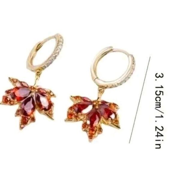 MAPLE LEAF rhinestone huggie hoop earrings - Picture 6 of 9